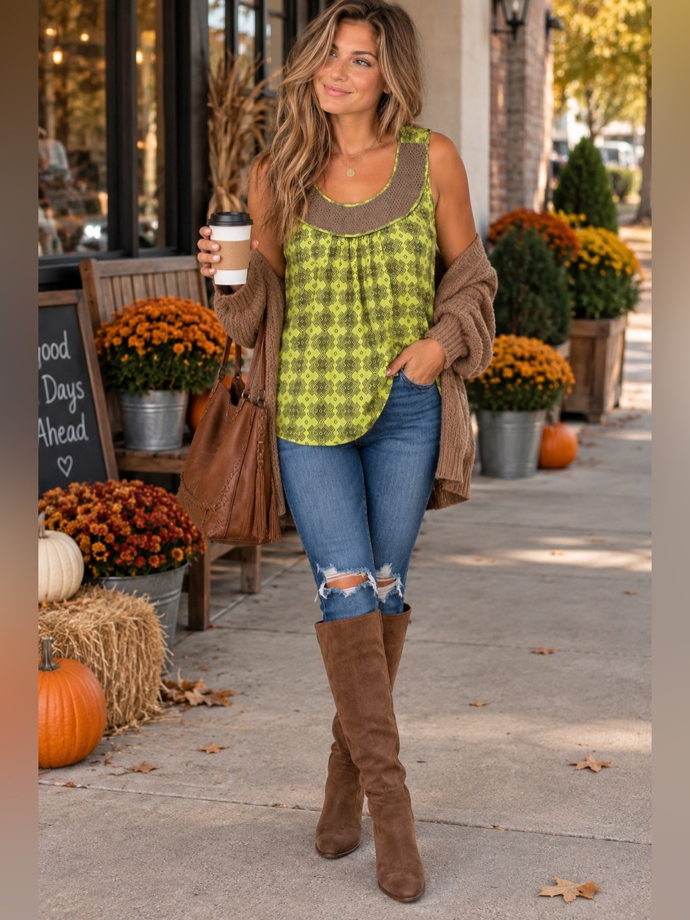 IZOD Women’s Large Lime Green Geometric Crochet Yoke Sleeveless Boho Top